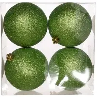 Cosy & Trendy 4x Kunststof kerstballen glitter appelgroen 10 cm kerstboom versiering - Kerstbal