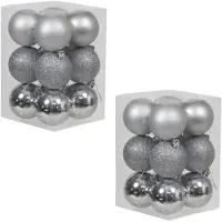 Othmar decorations 24x Zilveren kunststof kerstballen 6 cm glans/mat/glitter - Kerstbal