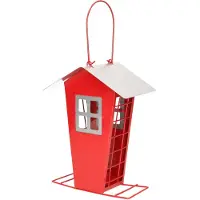 Pro Garden 1x Stuks vogel voeder huisje voor pindas/vetbollen rood metaal 19 cm - Vogelvoederhuisjes