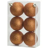Cosy & Trendy 6x stuks kunststof glitter kerstballen oranje 8 cm - Kerstbal