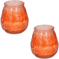 Arti Casa Set van 3x stuks Citronella lowboy tuin kaarsen in oranje glas 10 cm - Anti muggen/insecten artikelen