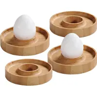 Cuisine Elegance 4x Bamboe houten eierdoppen 10 x 2 cm rond - Eierdopjes