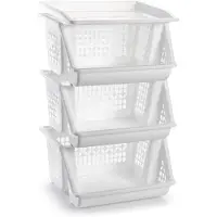 PlasticForte 3x Witte opberg stapelkratten/organizers 62 cm - Opbergmanden