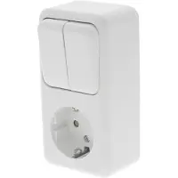 Q-Link - Wandcontactdoos - Opbouw - 1-voudig Stopcontact - 2-voudig Serieschakelaar - Randaarde - Kinderbeveiliging - Polarwit