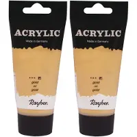 Rayher Hobby 2x tubes gouden acrylverf/hobbyverf op waterbasis 75 ml - Hobbyverf