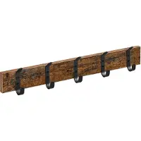 Acaza Houten Wandkapstok met 5 Haken - Compacte Muur Kapstok - Industriële stijl - Vintage Bruin / Zwart