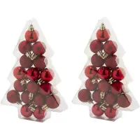 Cosy & Trendy 34x stuks kleine kunststof kerstballen rood 3 cm mat/glans/glitter - Kerstbal