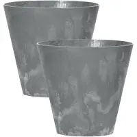 Prosperplast Set van 2x stuks kunststof bloempotten/plantenpotten betonlook 30 cm grijs - Plantenpotten