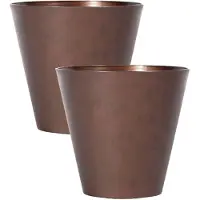 Prosperplast Set van 2x stuks kunststof bloempotten/plantenpotten 20 cm cortenstaal look/brons - Plantenpotten