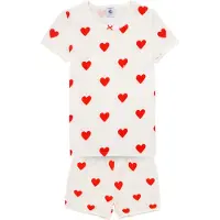 Petit Bateau Korte meisjespyjama in katoen met hartjes Meisjes Pyjamaset - Wit/Rood