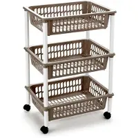 Forte Plastics Opberg trolley/roltafel/organizer met 3 manden 40 x 30 x 61,5 cm wit/taupe - Opberg trolley