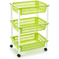 Forte Plastics Opberg organiser trolleys/roltafels met 3 manden 62 cm in het groen - Opberg trolley