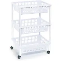 Forte Plastics Opberg trolley/roltafel/organizer met 3 manden 40 x 30 x 61,5 cm wit/wit - Opberg trolley