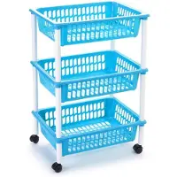 PlasticForte Opberg trolley/roltafel/organizer met 3 manden 40 x 30 x 61,5 cm wit/lichtblauw - Opberg trolley
