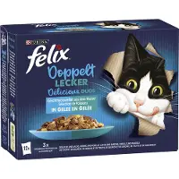 Felix 12 x 85 g - Koolvis & Zalm, Zalm & Sardine, Haring & Forel, Forel & Makreel in Gelei Kattenvoer