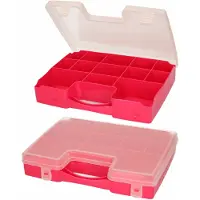 Forte Plastics 2x Opbergkoffertje/opbergboxen met kliksluiting 13-vaks fuchsia roze - Opbergbox
