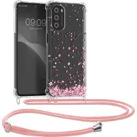 Kwmobile telefoonhoesje geschikt voor Motorola Moto G52 / Moto G82 5G - Hoesje met telefoonkoord - Back cover voor smartphone - Case in poederroze / donkerbruin / transparant