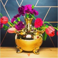 Heinen Delfts Blauw Vaas goud - tulpenvaas - 19 cm - - cadeau voor haar - cadeau vrouw populair