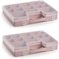 Forte Plastics 2x stuks opbergkoffertje/opbergdoos/sorteerboxen 13-vaks kunststof oud roze 27 x 20 x 3 cm - Opbergbox