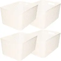 Forte Plastics Set van 6x stuks opbergboxen/opbergmandjes rotan parel wit kunststof met inhoud 18 en 28 liter