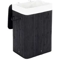 Parya - Bamboe Wasmand met Deksel, Katoenen Zak en Handvaten - 72L - Zwart