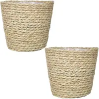 Bela Arte 2x stuks naturel rotan manden van gedraaid touw/riet 17,5 cm - Plantenpotten