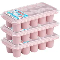 Forte Plastics 3x stuks Trays met dikke ronde blokken ijsblokjes/ijsklontjes vormpjes 10 vakjes kunststof oud roze - IJsblokjesvormen