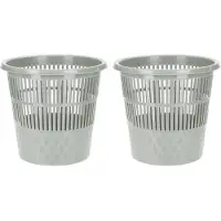 Excellent houseware 2x stuks plastic huis/kantoor vuilnisbak/prullenbak grijs 20 liter 28 x 27 cm - Prullenmanden