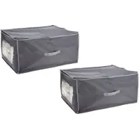 Excellent houseware 2x stuks dekbed/kussen opberghoezen grijs met venster 60 x 45 x 30 cm - Opberghoezen