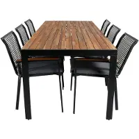 Ebuy24 Bois tuinmeubelset tafel 90x205cm en 6 stoel Dallas zwart, naturel.