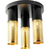 QAZQA Industriële plafondlamp zwart met goud rond 3-lichts - Raspi
