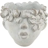 Clayre & Eef Bloempot Hoofd 20x18 cm Grijs Steen Grijs