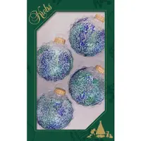 Merkloos 4x stuks luxe glazen kerstballen 7 cm transparant met blauwe glitters - Kerstbal
