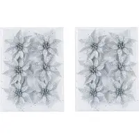 Cosy@home 12x stuks decoratie bloemen rozen zilver glitter op ijzerdraad 8 cm - Kersthangers