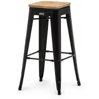 HorecaTraders Stapelbare Barkruk Tolix | Staal/Iepenhout | Zwart | 4 stuks