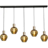 Masterlight Zwarte hanglamp met goud Bounty 5-lichts curiosa glas