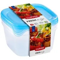 Curver Fresh & Go Vershoudbakjes met deksel - Vierkant - 3x1.2L - 3 stuks - Transparant/Blauw