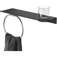 Geesa leev planchet 40 cm met handdoekring, zwart / rvs geborsteld
