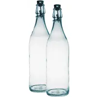 Bormioli Rocco 2x Glazen limonadeflessen/waterflessen transparant 1 liter rond - Weckpotten