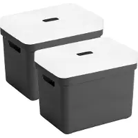 Sunware Opbergboxen met transparante deksel - 2x stuks - kastmanden - zwart - 18 liter - kunststof - 35 x 25 x 24 cm - Opbergers