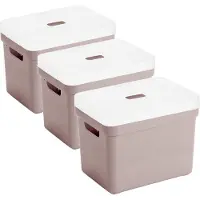 Sunware Opbergboxen met transparante deksel - 3x stuks - kastmanden - roze - 18 liter - kunststof - 35 x 25 x 24 cm - Opbergers