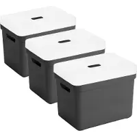 Sunware Opbergboxen met transparante deksel - 3x stuks - kastmanden - zwart - 18 liter - kunststof - 35 x 25 x 24 cm - Opbergers