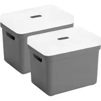 Sunware Opbergboxen met transparante deksel - 2x stuks - kastmanden - antraciet - 18 liter - kunststof - 35 x 25 x 24 cm - Opbergers