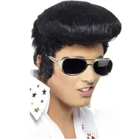 Smiffys Elvis verkleed set pruik zwart en bril voor heren - Rock and Roll thema uit de jaren 60