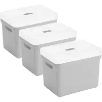 Sunware Opbergboxen met transparante deksel - 3x stuks - kastmanden - lichtgrijs - 18 liter - kunststof - 35 x 25 x 24 cm - Opbergers