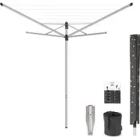 Brabantia Lift-O-Matic Droogmolen - 40 m - met Metalen Grondanker - Beschermhoes - Wasknijpertasje en Wasknijpers - Metallic Grey