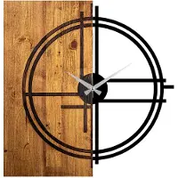 Opviq , Houten Klok 38, Wandklok, Licht eikenhout, Metaal, 56 x 58 x 3 cm