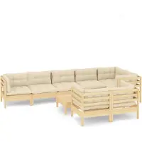 vidaXL 9-delige Loungeset met crèmekleurige kussens massief grenenhout