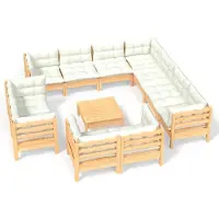 vidaXL 12-delige Loungeset met crèmekleurige kussens grenenhout