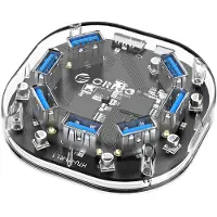 ORICO USB-A Hub - 7x USB-A - Extra poort voor Voeding - USB 3.2 Gen 1 - 1 meter - Rond - Transparant